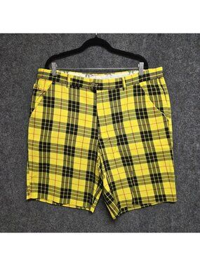 Royal Awesome Golf Shorts Mens 40 Yellow Plaid Stretch 10" Inseam Preppy Casual